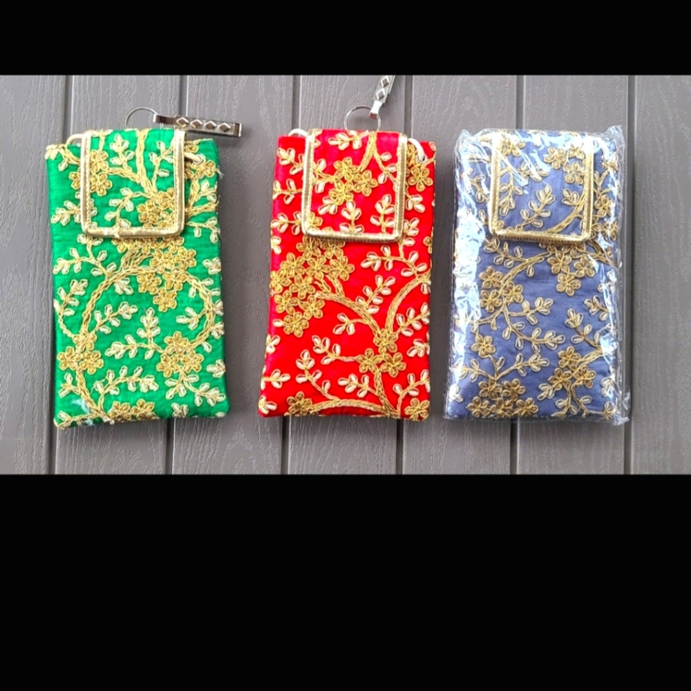 Three Saree cellphone pouches purses Indian Punjabi Pakistan